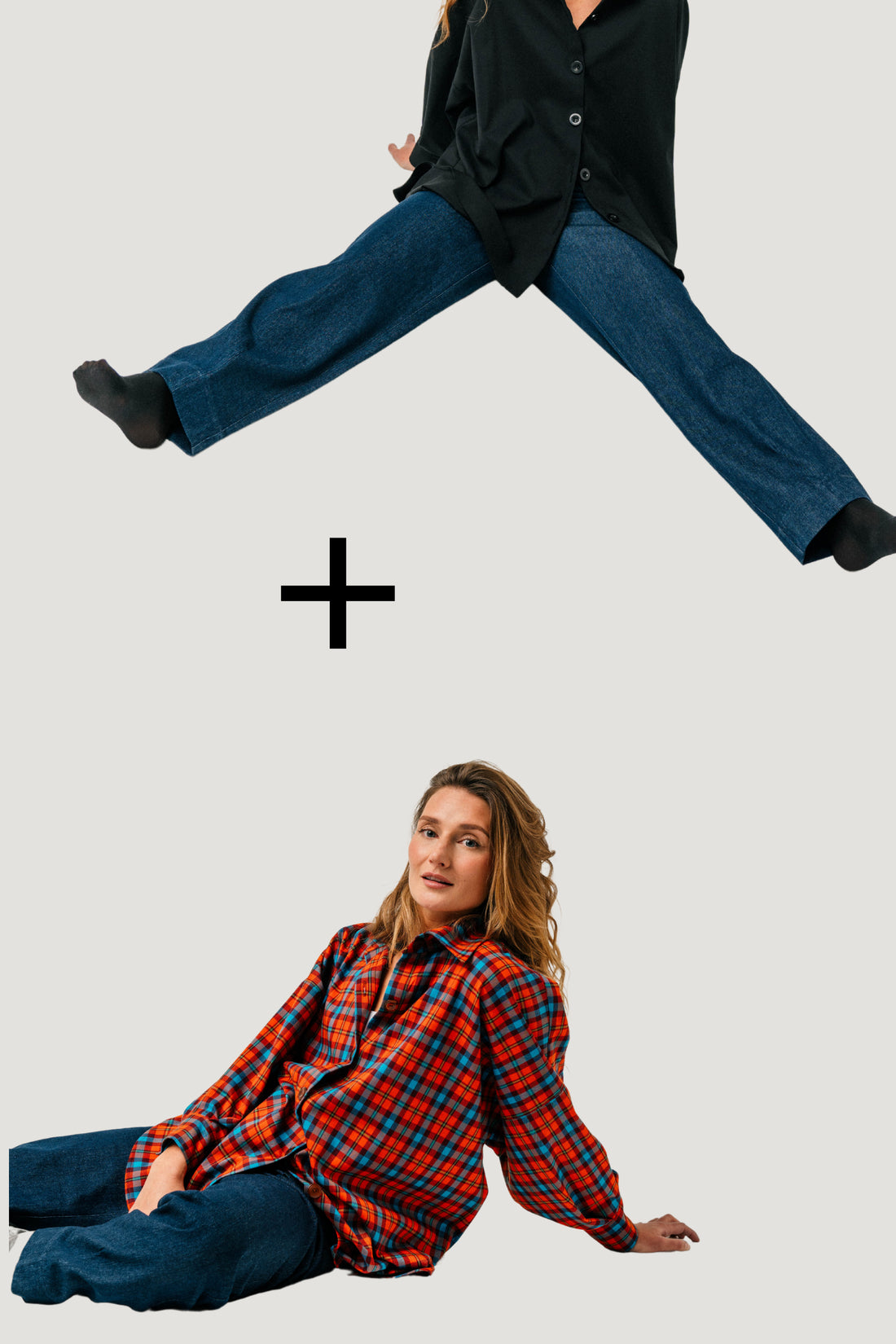 Languoti oversized marškiniai + denim kelnės